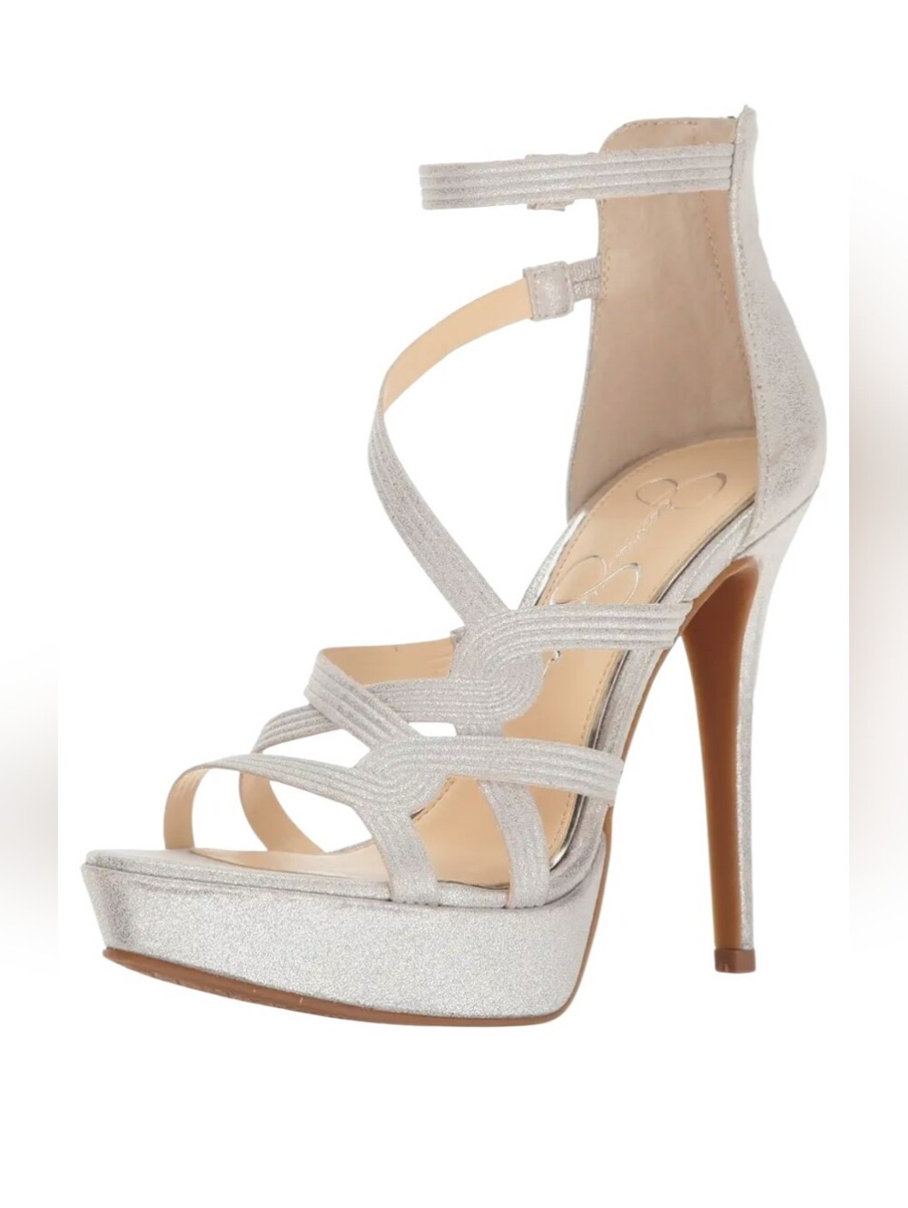 Jessica Simpson Bellanne Ankle Strap Platform Sandal Size 7 Back Zip Silver